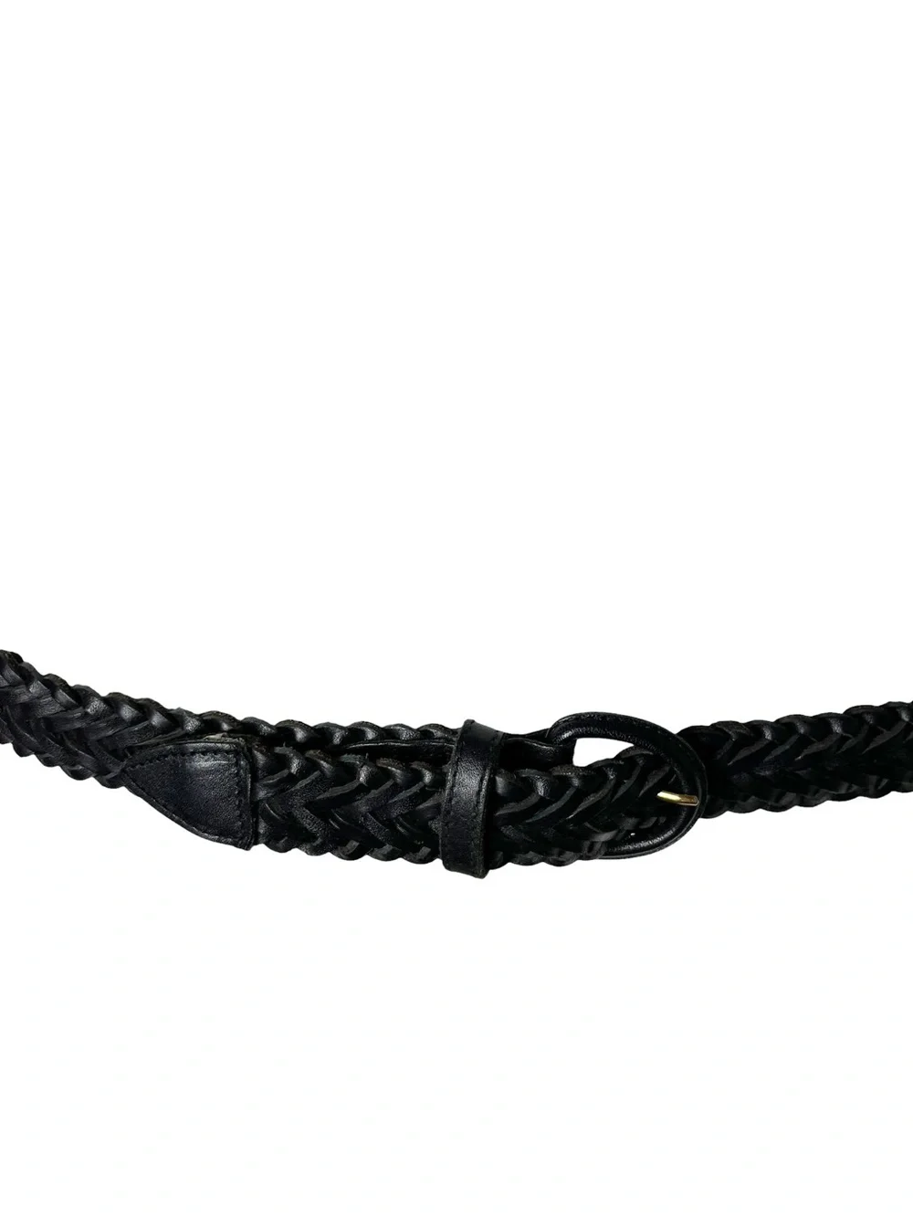 Women’s Black Genuine Leather Braided Belt Size 36 Classic Timeless Style